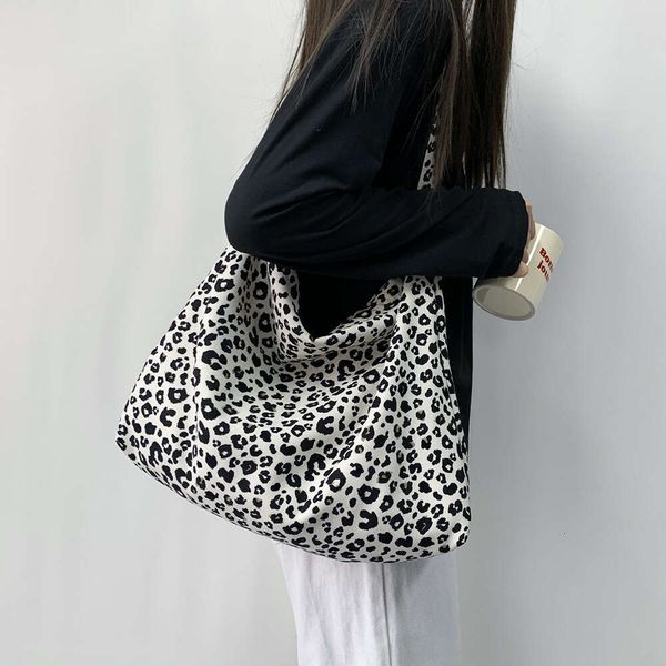 Fashionable corduroy leopard print diagonal cross large capacity single shoulder shopping student canvas bag, women's bag