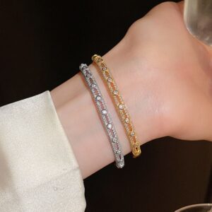 Plated Gold Bracelet Women Diamond Bangle Luxury Bracelet Flower Charm Cuff Jewelry Bracelet Copper Party Gift