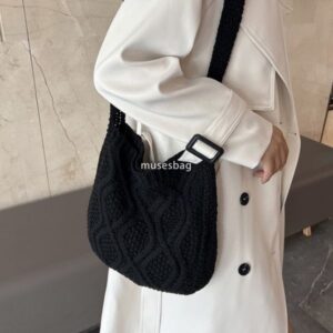 New Knitted Knitted Bag Knitted Bag Essential for Commuting Large Capacity Tote Bag Bohemian Style Crossbody Bag Diamond Pattern Bag