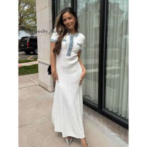 Sandro Dress For Woman Ele V Neck Skrit Denim Knitted Long Dress Women Fashion Short Summer Dress Sve Buttons Dresses 2025 Chic Office Lady Pockets Robes 8fa 1f2 f48