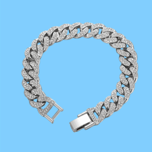 Simple and fashionable full-diamond Cuban bracelet, in the style of Instagram, hip-hop trend, unique and individualistic men's and women's titanium and steel bracelet.