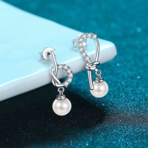 Chic S925 Sterling Silver Unilateral Pendant Earrings Complementing Freshwater Cultured Pearls & Synthetic Gemstones
