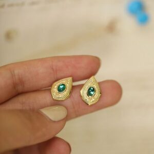 Court Retro Luxury style 925 Silver Teardrop Emerald Ear Stud Simple Gems Mini Earring Fashion Minimalism Jewelry Set Bijoux Gift