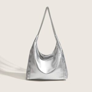 New urban minimalist chain women bag with large capacity high-end feel niche backpack casual underarm bag versatile daily soft leather shoulder bag