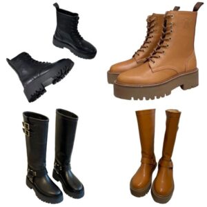 Boots top leather knee boots luxury women's boots letter brand designer shoes classic new fashion boots metal buckle platform shoes solid color chunky heel