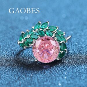 S925 sterling silver ice flower cut ring with pink and green marquise stones, full diamonds, trendy fashion ring for women