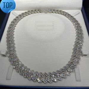 KIBO Hip Hop Jewelry 18MM 925 Silver VVS Baguette Moissanite Diamond Cuban Link Chain