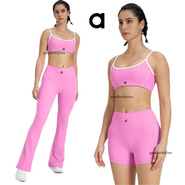 alocardio 5A quality Yoga Outfits Women's Sports Bra Set with Thin Straps for Shock Absorption - Outdoor Fitness Yoga Wear Black/Grey/Blue/Pink/ Khaki/Reds