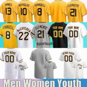 30 Paul Skenes Jersey Pittsburgh PIirates Jersey #22 Andrew McCutchen Roberto Clemente Bryan Reynolds Oneil Cruz Barry Kent Tekulve David Bednar Baseball Jerseys