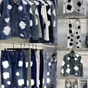 Designer Man Tracksuits Cotton print denim jacket for both men and women high street washed denim suit