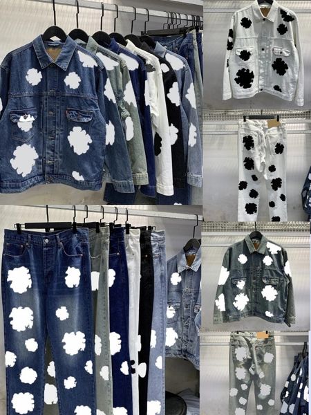 Designer Man Tracksuits Cotton print denim jacket for both men and women high street washed denim suit