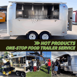 OEM Food Truck Hamburger Mobile Camping Cart Stainless Steel Ice Cream Pizza Cart Food Vending Caravan Trailer With Full Kitchen