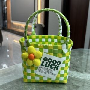 High Quality Women's Designer Large Capacity Woven Basket Storage Basket Handheld Basket with Hand Gift Full Moon Return Gift Bag Small Square Bag Beach Bag