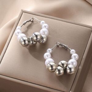 1-476 Niche exaggerated metal pearl earrings European American personality