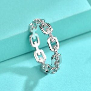 925 Sterling Silver Hollow Geometric Ring with Diamonds, Non-Tarnish, Chain Design, Trendy Women's Jewelry – European & Instagram Style