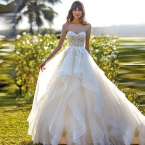White Sweetheart A-line Tulle Wedding Dress 2024 For Women New Strapless Lace Appliques Bride Backless Gowns Vestido De Noiva