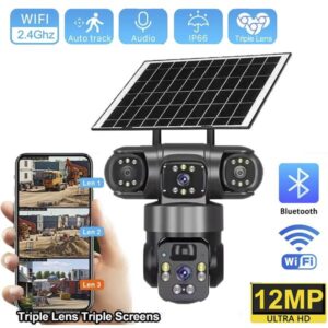 Solar 3 Lens Video Surveillance Wifi Network CCTV Camera Wireless 360 Monitor Outdoor Waterproof Security Cameras