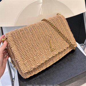 Woman Straw Shoulder Bags beach bag crossbody chain bag small flaps fashion crochet cross body Gold Letter