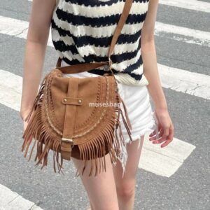 New high-end soft leather large capacity handmade suede tassel bag for women's saddle bag large capacity single shoulder crossbody bag