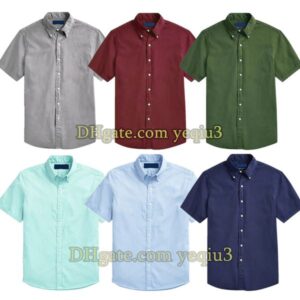 Men Summer Shirts Short Sleeve Shirt Casual Style Solid Color Plaid Striped Design with Pocket Small Horse Embroidery Plus Size Button Lapel Slim Fit Classic Look