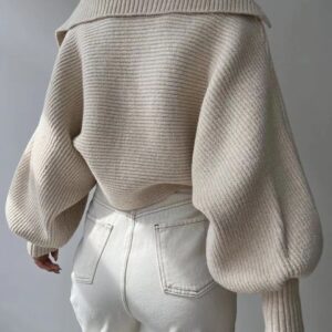 21138 Women Pullover Fitness Autumn Sweater Woolen Knit Outdoor Jogging Loose Womens Long Sleeve Sweatshirts Turn-down Collar