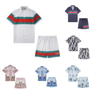 mens shirts designer tshirts summer short sleeve casual button up printed bowg shirt beach style breathable T-shirt clothing #200 asian size