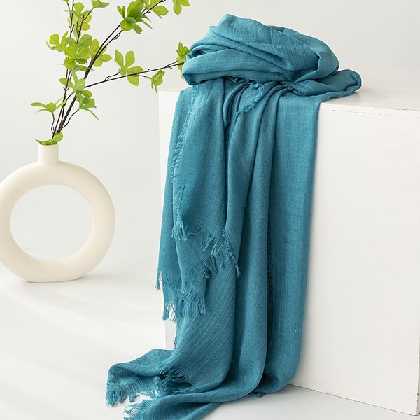 1-384 Soft glutinous rice white solid color scarf for women winter retro twist warm