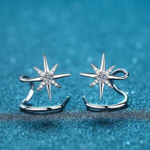 925 Sterling Silver Star Earrings with Moissanite, Snowflake Design, 28-Point Diamond-Like Sparkle, Perfect for Women