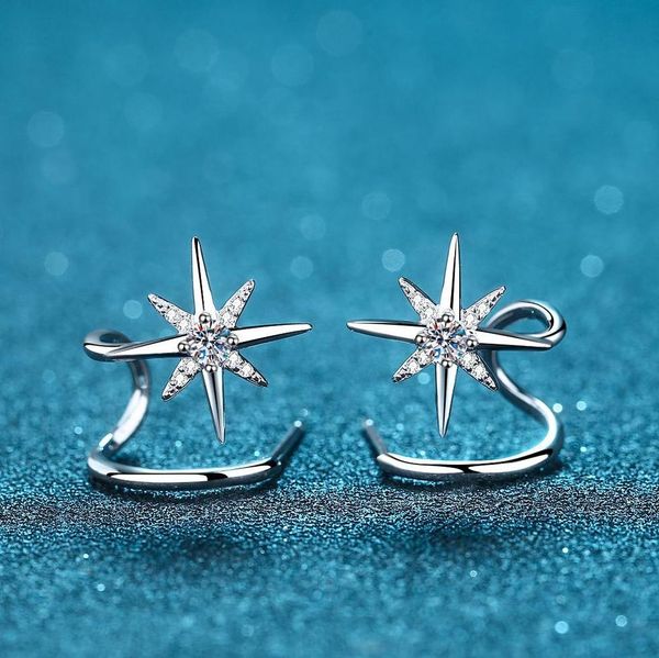 925 Sterling Silver Star Earrings with Moissanite, Snowflake Design, 28-Point Diamond-Like Sparkle, Perfect for Women