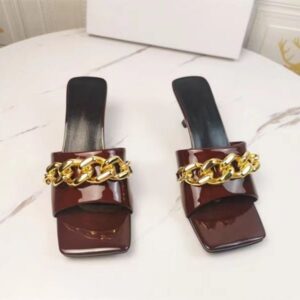 New Fashion Women's Slippers Luxury Designer High Heel Shoes Outdoor Non slip Beach Shoes Leather Chain Half Tray Jelly Color Herringbone Rubber Sole 36-42