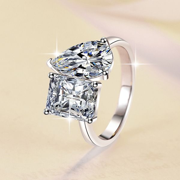 Elegant S925 Sterling Silver Moissanite Ring with Waterdrop Design, Perfect for Engagements and Weddings, Affordable Luxury Jewelry, Cross-Border Wholesale.