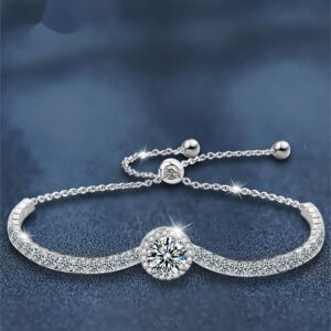 Minimalist Charm: Genuine Sterling Silver Moissanite Bangle Perfectly Adaptable