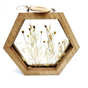 Artisan-Crafted Floral Display – Wooden Frame Pendant with Dry Flowers