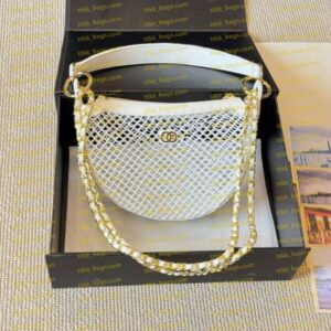 Ladies' Armpit Bag Hollowed Out Woven Mesh Bag Hula Hoop Bag Chain Crossbody Bag High-End Feeling Solid Color Fishing Net Bag