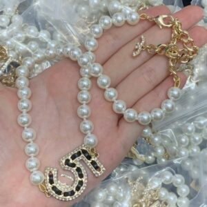 Fashion Brand Pearl Letter Pendant Necklace Designer Women Choker Chain Party Wedding 18K Gold Plated Jewelry Gift