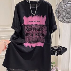 Elegant Womens Large Sizes Skinny-Fitting Black Top Featuring Delicate Lace Detailing