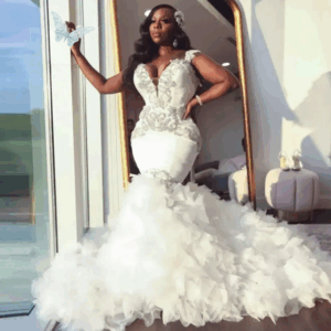 Plus Size Arabic Aso Ebi Bridal Gowns African White Mermaid Wedding Dress Sweetheart Ruffle Black Bride Dress Beading Formal Bridal Gown Vestido De Novia