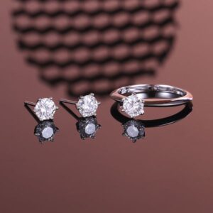 925 Sterling Silver Solitaire Moissanite Jewelry Set with Ring and Earrings for Women, Elegant Minimalist Design