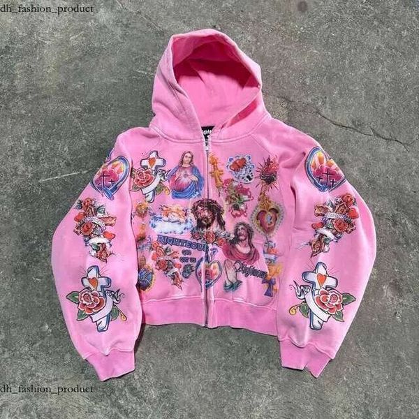 High Quality Y2k Retro Black Risen King Cropped Zip Up Hoodie Gothic Graphic Washed Hoodies for Men Women Sweatshirt Streetwear ab8