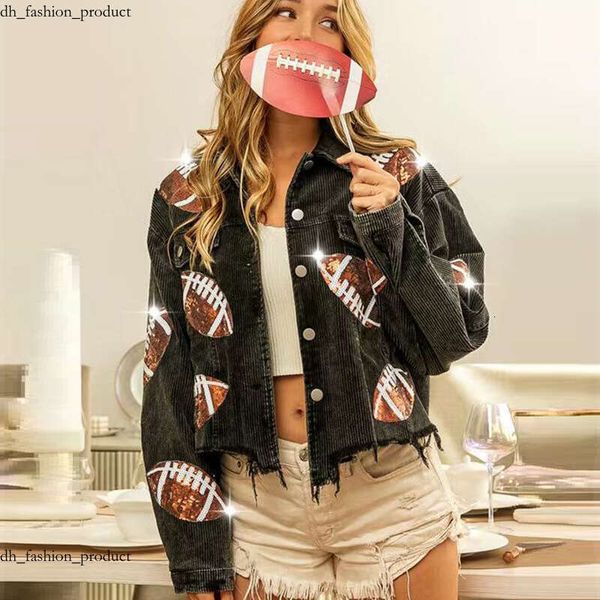 Women's Jackets New Sports Casual Corduroy Jacket Woman Retro Turn-down Collar Splicing Football Sequins Spring Autumn Tassel Jacket for Women 0b1
