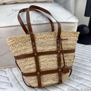 Vintage Patchwork Designer Straw Bag Spring Summer Medium Size Geometric Element Tote Bags Classic Brief Interior Slot Pocket Handbag BFD2503262