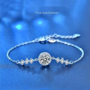 Moissanite Bracelet for Women 925 Sterling Silver Dainty Minimalist Round Cut Jewelry Gift for Girlfriend Birthday or Daily Wear