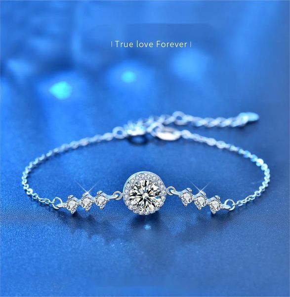 Moissanite Bracelet for Women 925 Sterling Silver Dainty Minimalist Round Cut Jewelry Gift for Girlfriend Birthday or Daily Wear