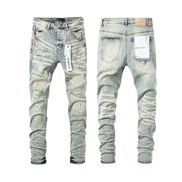 Purples Jean Men Designer Vintage Yellow Mud Straight Brands Pants Y2k Hip Hop High Street Ripped Patch Trendy Retro Straight-Leg Jeans 55D