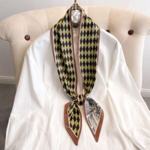 Korean Style Silk Scarf | Houndstooth & Geometric Prints | Versatile Necktie/Hair Tie/Bag Charm