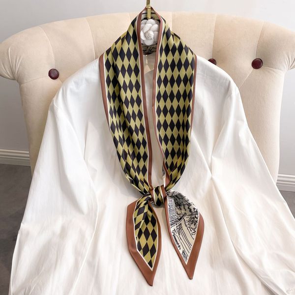 Korean Style Silk Scarf | Houndstooth & Geometric Prints | Versatile Necktie/Hair Tie/Bag Charm
