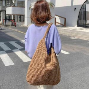 Shoulder Bags Handmade Woven Grass Crossbody Bag Beach Rattan Bag Shoulder Bags Straw Crossbody Bag Boho-chic Handbags Summer Beach Shopping Women