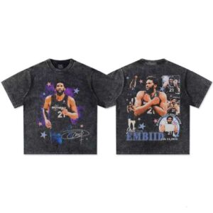 2025 Embiid Basketball Small Collar Fashion Cross-Collab Print Heavy Short Sleeve Oversized T-Shirt