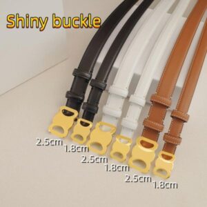 Fashion Shiny Buckle Genuine Leather Belt for Women Width 1.8 & 2.5 CM Causal Accessories 3 Colors