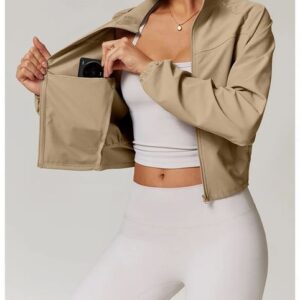 8945 Women Yoga Jacket Sports Coat Windproof Yoga Clothes Quick-drying Long Sleeve Top Zipper Fitness Cardigan